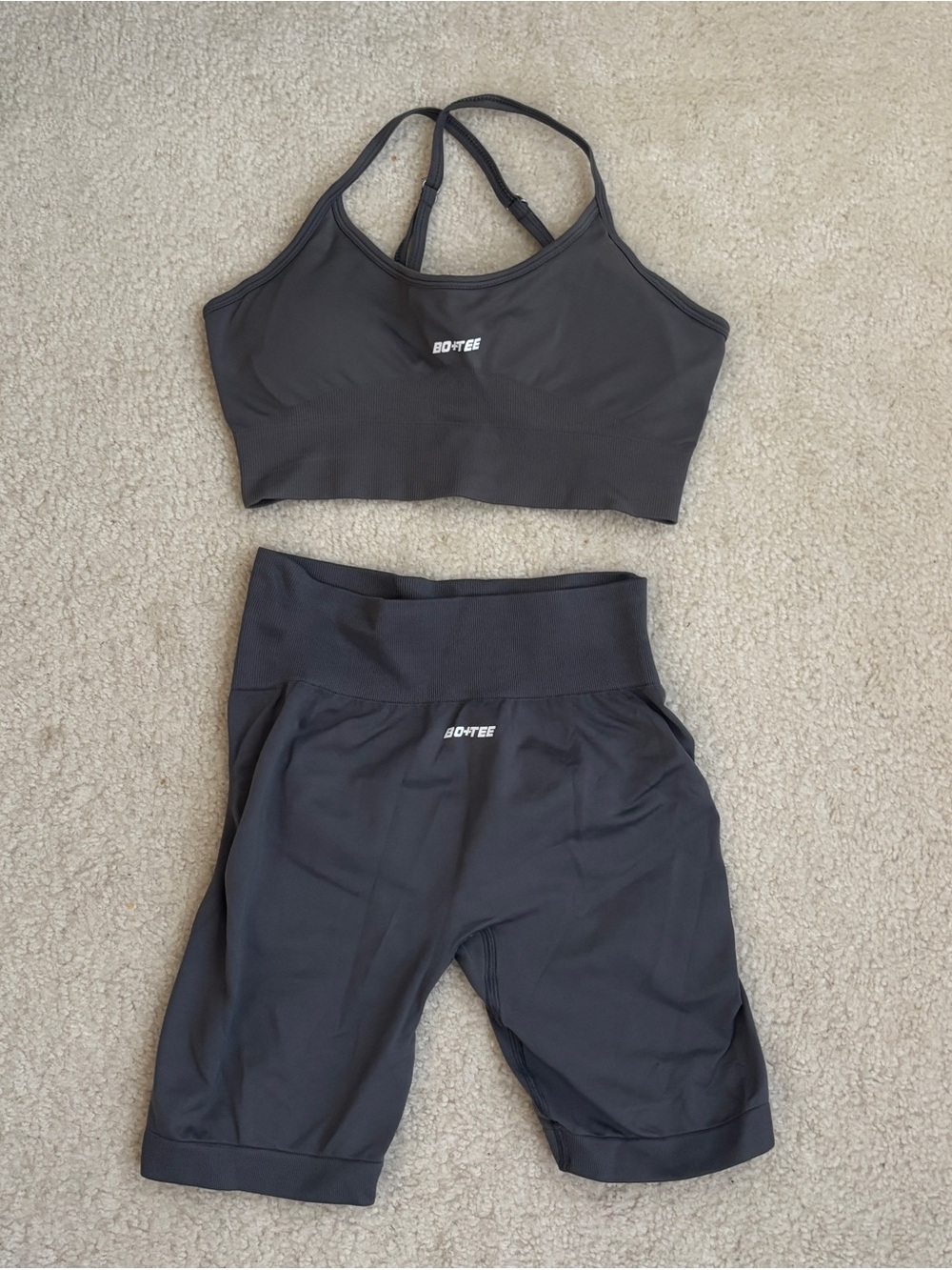 BO+TEE Gray Active Crop Top & Bike Shorts Set
